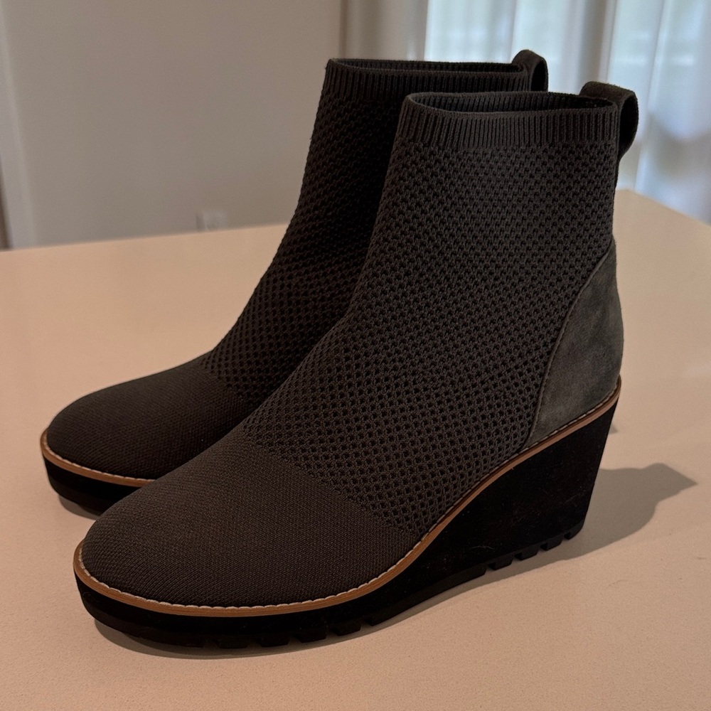 Eileen Fisher London Stretch Knit Gray Wedge Ankle Boots